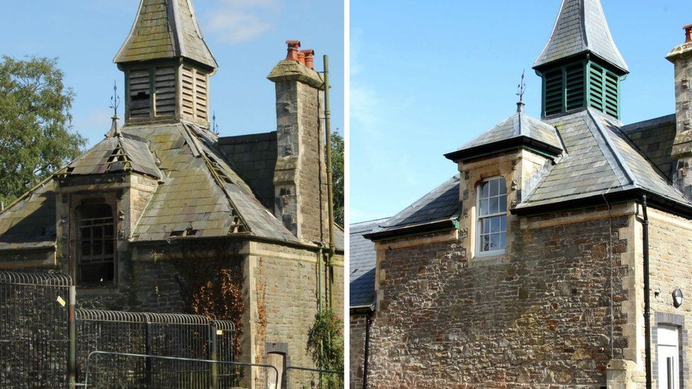 Before and after photograph of the visitor centre