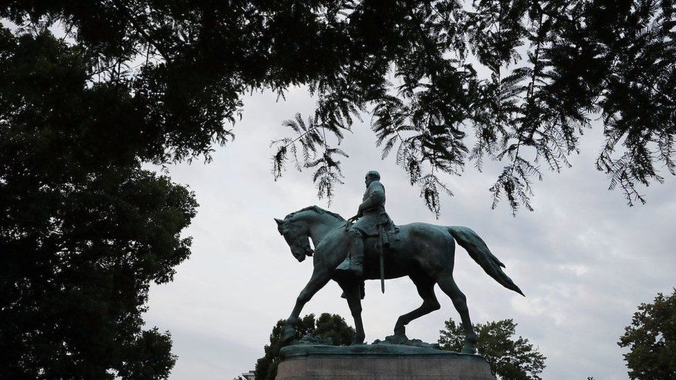 The statue of the Confederate general Robert E Lee in Charlottesville