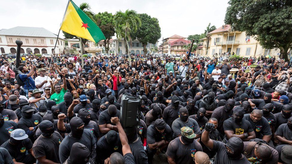 Members of the 500 Brothers group at a protest in Cayenne, French Guyana, last week