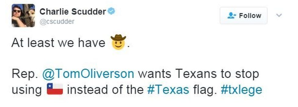 Tweet from Texas saying that Texans can use the cowboy emoji