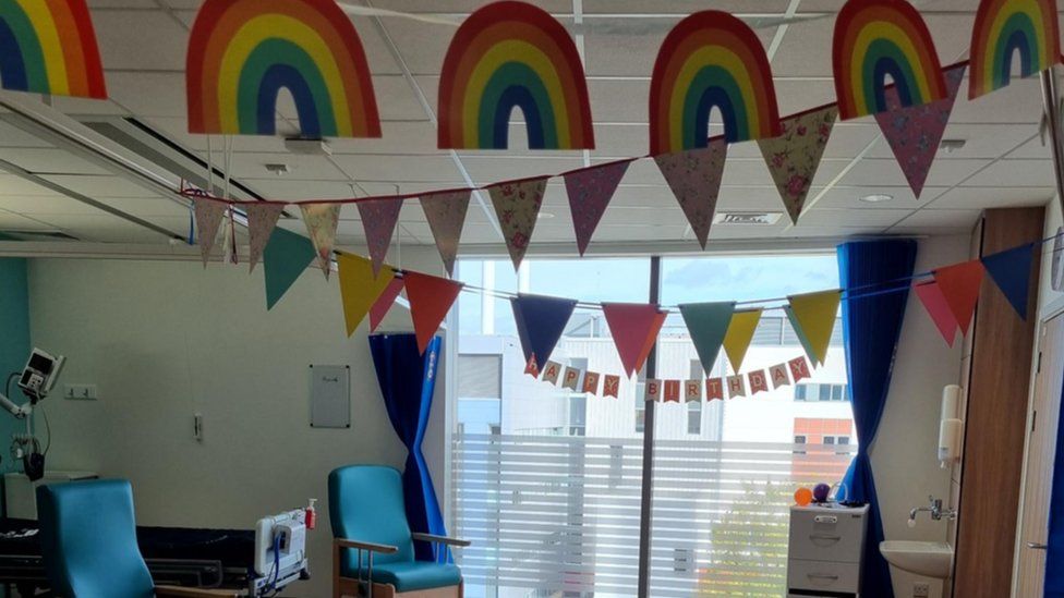Hospital ward decorated for birthday party