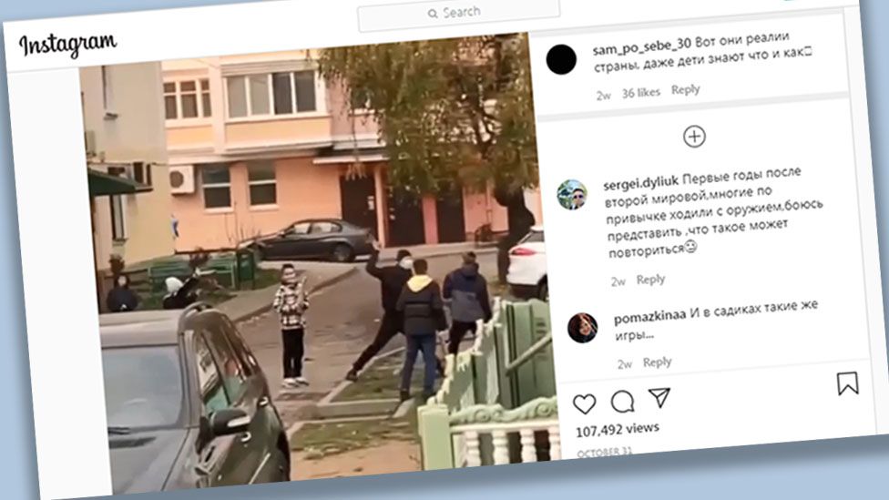 Instagram video post showing Belarusian children in Baranavichy play-fighting