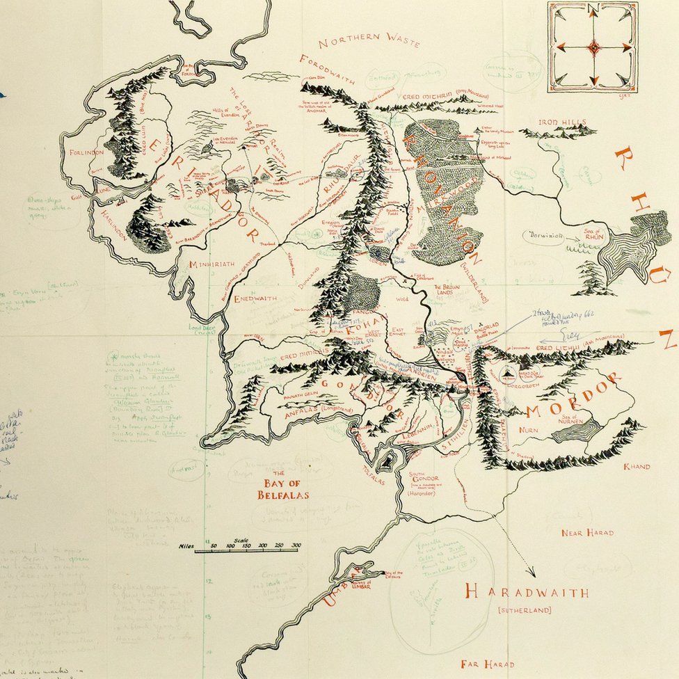 Map Of Jrr Tolkien S World Jrr Tolkien's Annotated Middle-Earth Map On Show At Bodleian - Bbc News