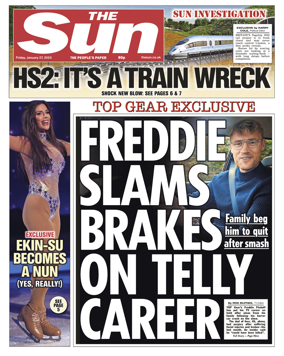 The Sun front page 27 January 2023