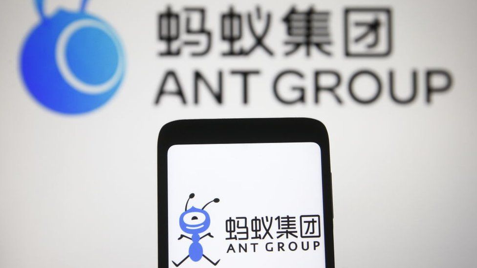 Ant Group sign and app on phone