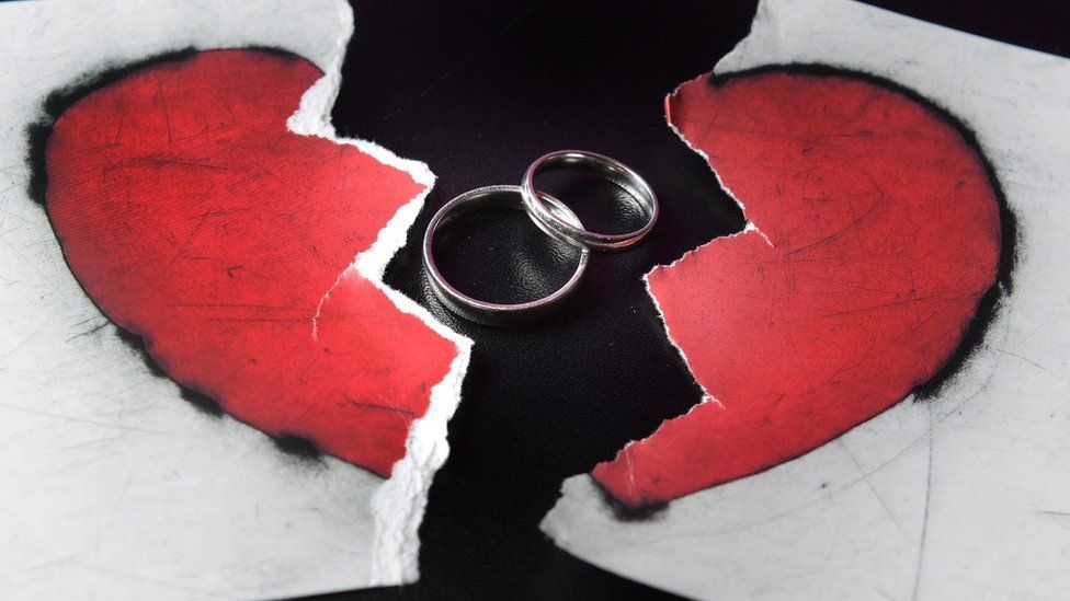Two rings and a picture of a broken heart