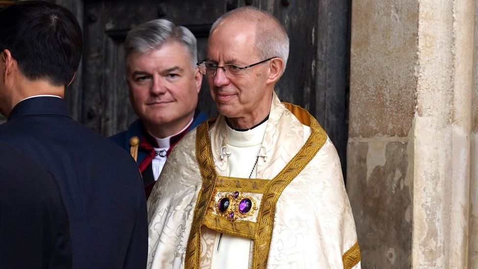 Archbishop of Canterbury Justin Welby astatine  Westminster Abbey up  of the coronation ceremony