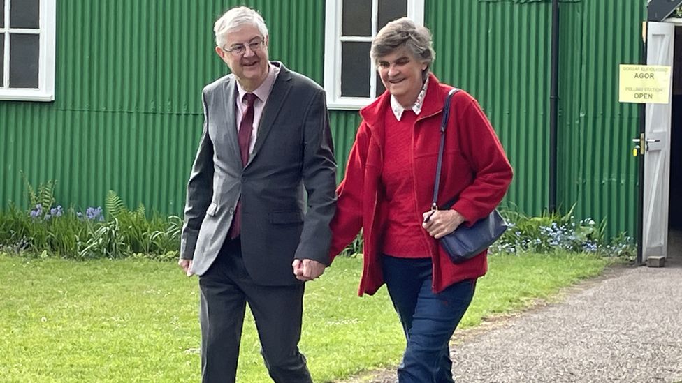 Mark and Clare Drakeford File photo dated 5/5/2022 of Wales's First Minister Mark Drakeford and wife Clare after voting at St Catherine's Hall, Pontcanna, Cardiff in the local government elections