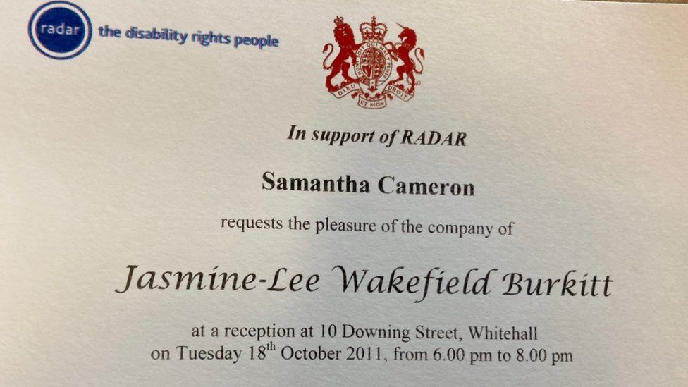 Jasmine Burkitt's invitation to 10 Downing Street from Samantha Cameron