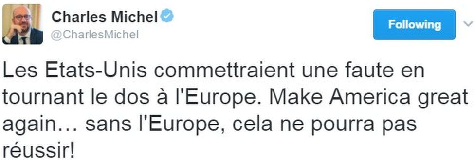 Belgian PM Charles Michel tweet