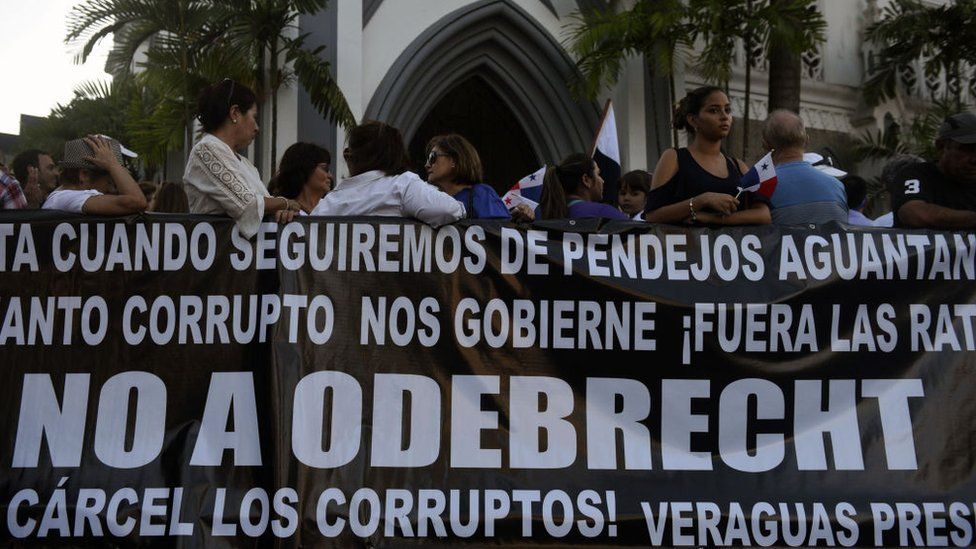 Demonstrators in Panama protest against corruption in connection with the scandal involving Brazilian construction giant Odebrecht, in front of Panama's Congress in Panama City