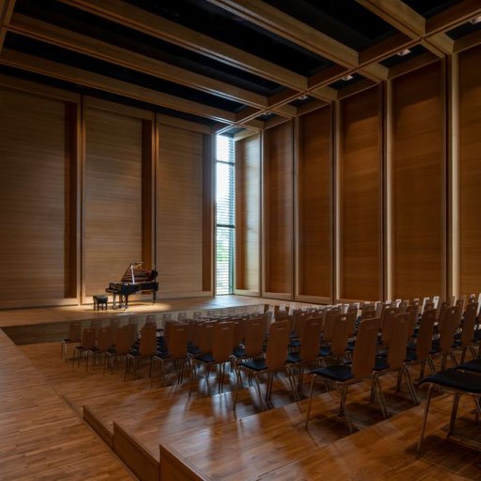 The McPherson Recital Room is a modern, airy performance space designed for excellent acoustics.