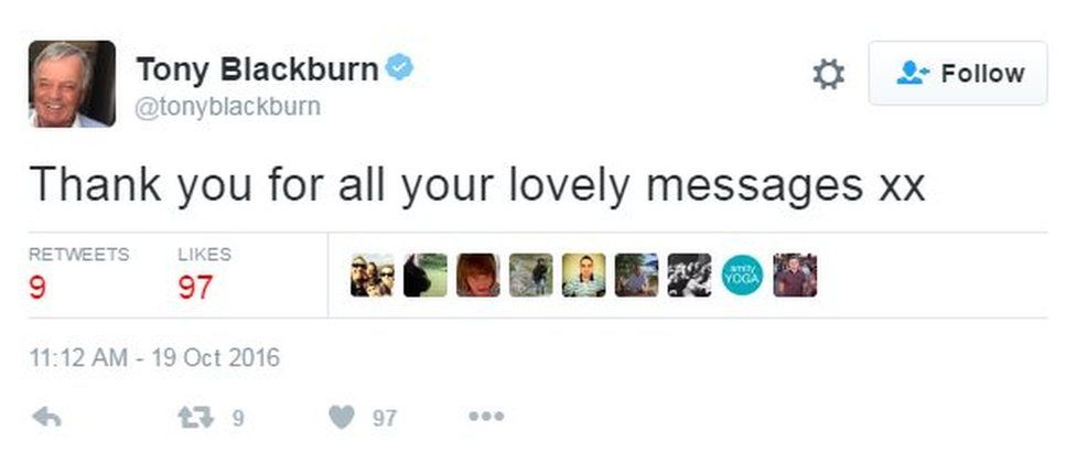 Tony Blackburn's tweet