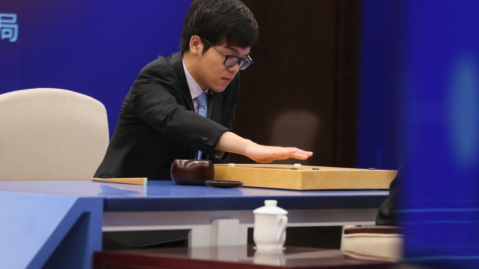 Ke Jie playing Go match against AlphaGo