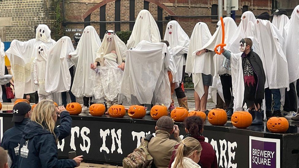 People dressed as ghosts in Dorchester