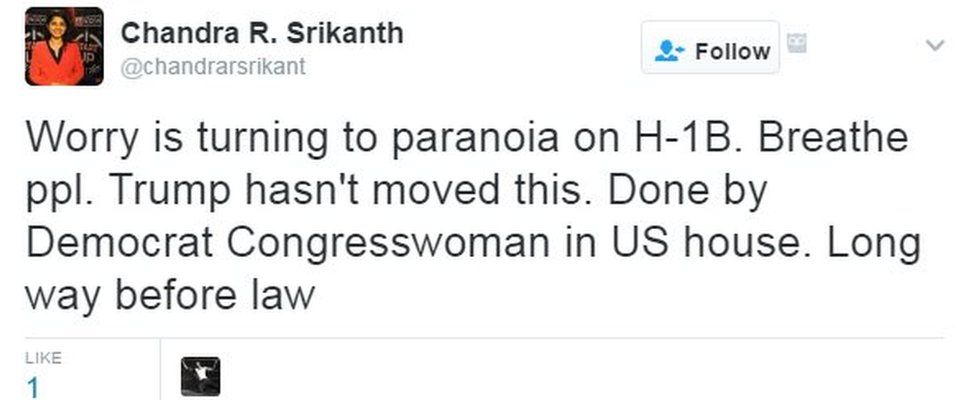 Worry is turning to paranoia on H-1B. Breathe ppl. Trump hasn't moved this. Done by Democrat Congresswoman in US house. Long way before law