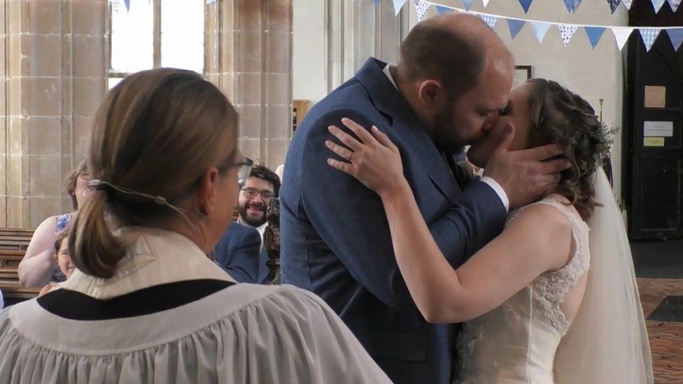 Coronavirus Couple S Joy At Post Lockdown Wedding Bbc News