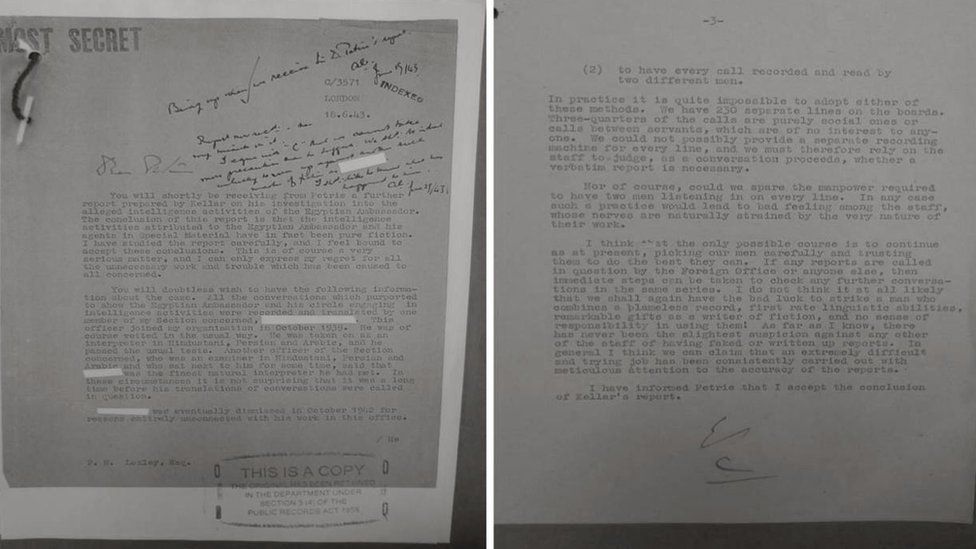 Letter from Stewart Menzies, signed C, head of MI6, about Alexander Wilson, from 1943
