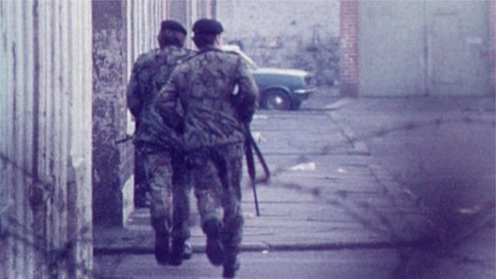 Soldiers on patrol in Northern Ireland during the Troubles