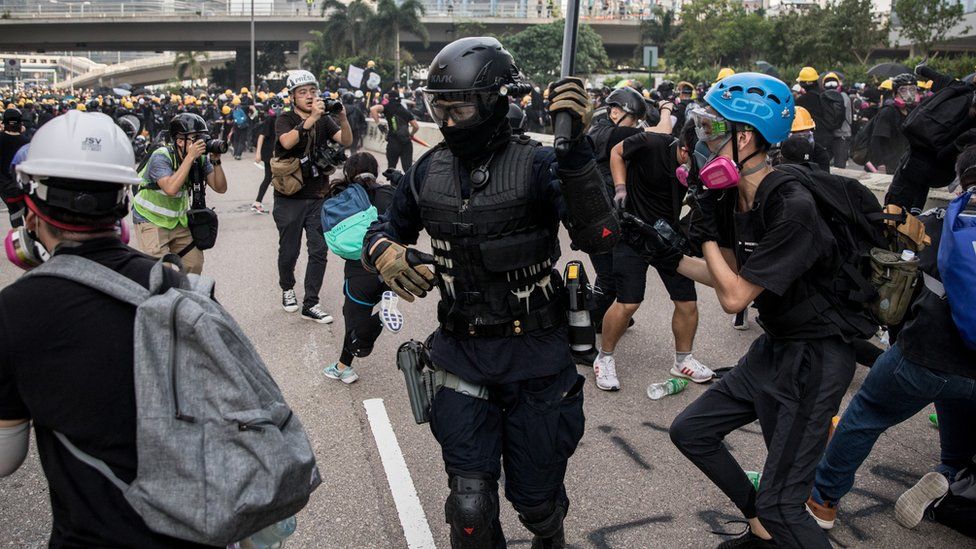 Protesters clash with police after a rally in Kwun Tong on August 24, 2019 in Hong Kong, China.