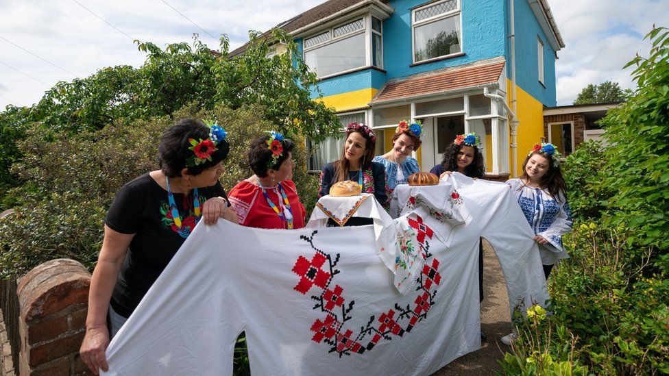Ukrainian celebration of Vyshyvanka Day with a giant traditional shirt