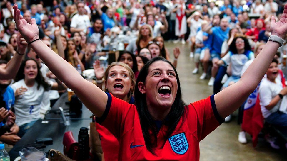 Crowds celebrating England's semi-final win