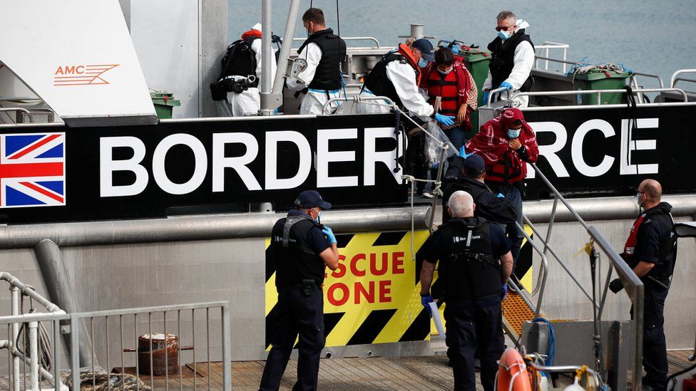 Migrants rescued from the English Channel by UK Border Force