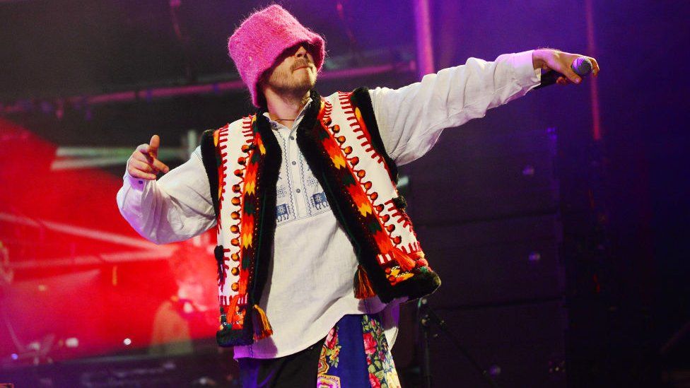 Eurovision winners The Kalush Orchestra from Ukraine perform on the Truth stage during day three of Glastonbury Festival at Worthy Farm, Pilton on June 25, 2022 in Glastonbury, England.
