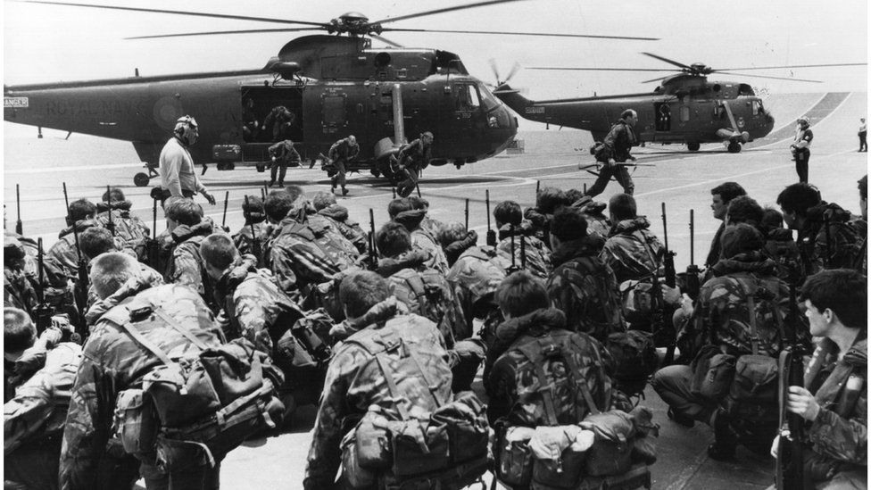 British troops on Ascension Island on their way to the Falkland Islands in 1982