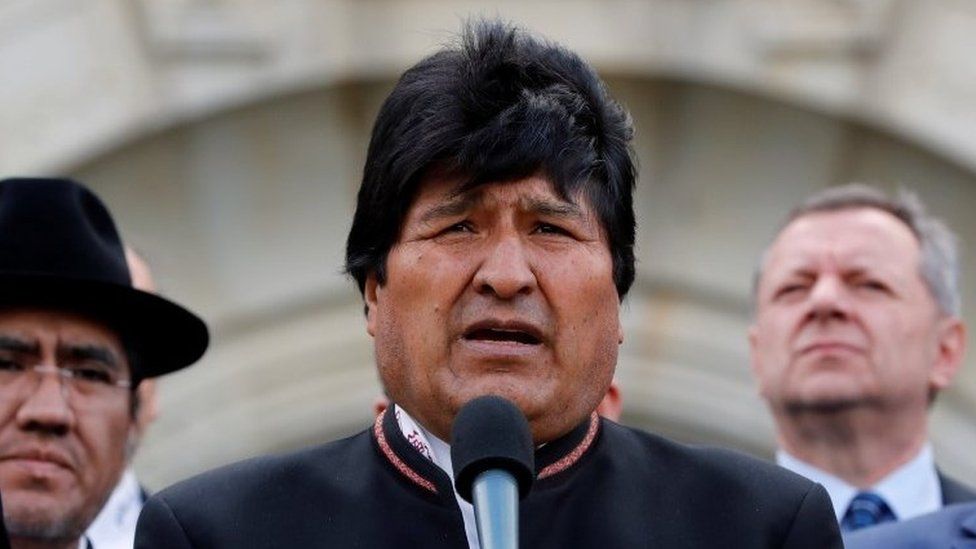 Bolivian President Evo Morales speaks outside the International Court of Justice