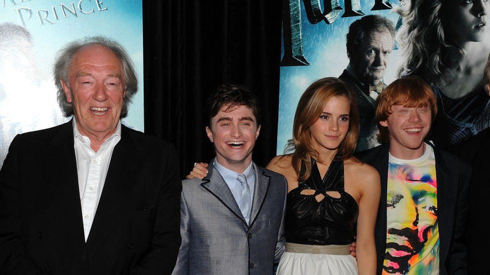 Michael Gambon, Daniel Radcliffe, Emma Watson and Rupert Grint at a premiere