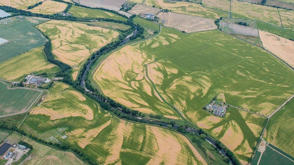 Ancient water courses in field