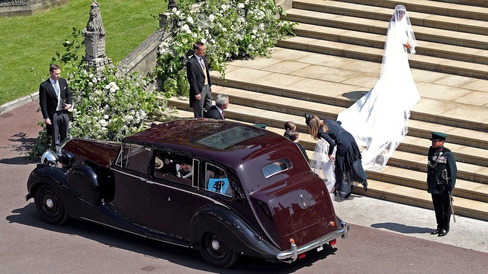 Meghan Markle arriving at her royal wedding ceremony