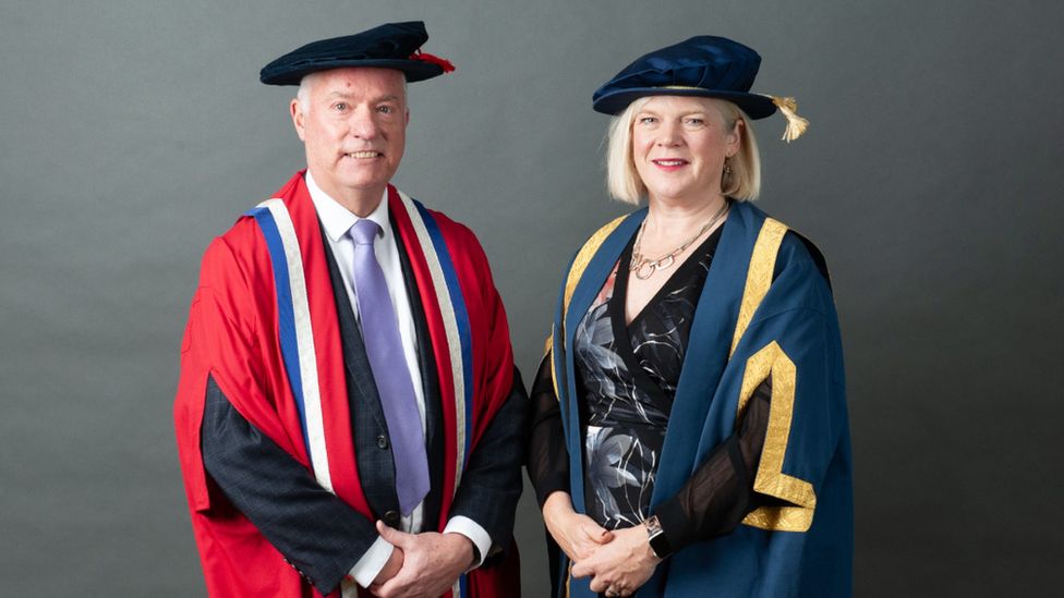 Nick Gazzard with University of Gloucestershire Vice-Chancellor Clare Marchant