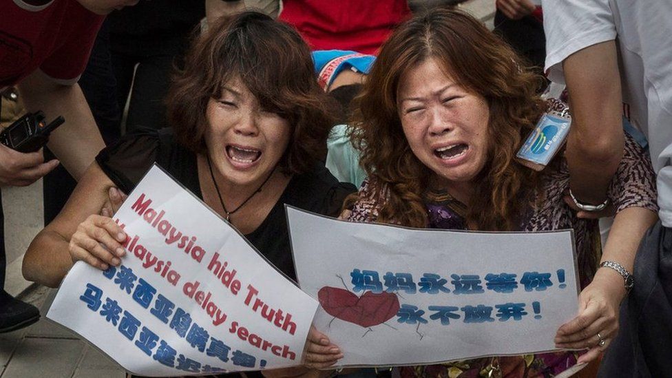 Grieving families of MH370 victims held a protest at the Malaysian Embassy