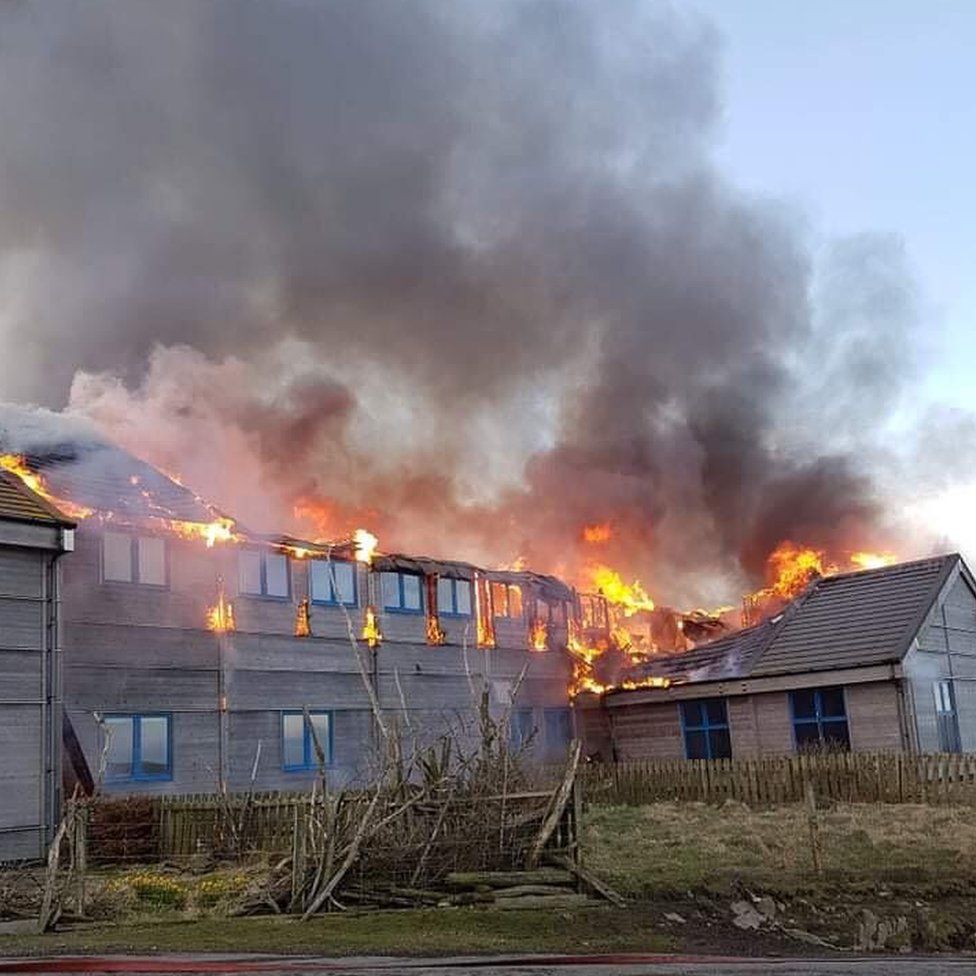 Fair Isle Bird Observatory on fire