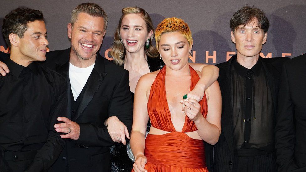 Rami Malek, Matt Damon, Emily Blunt,Florence Pugh and Cillian Murphy attend the UK premiere of Oppenheimer, at the Odeon Luxe, Leicester Square in London.