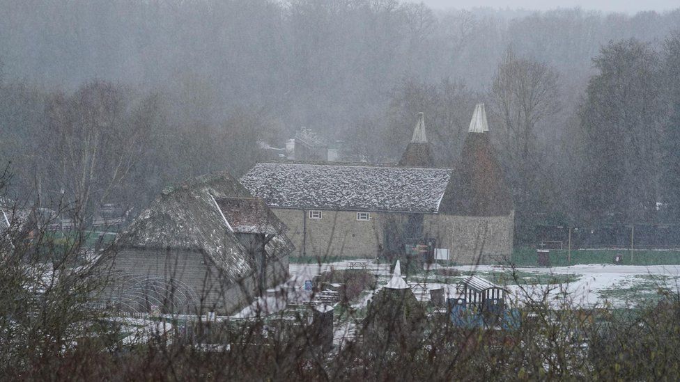 Snow falls near Maidstone in Kent on Monday