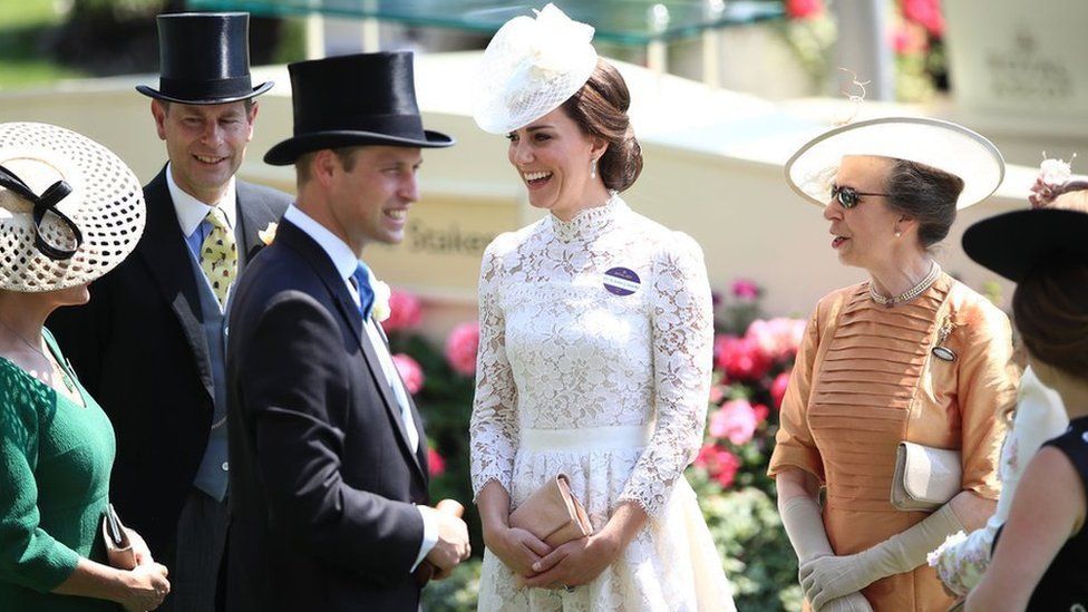 The Duchess of Cambridge with Prince Edward (left), Princess Anne (right) and Prince William