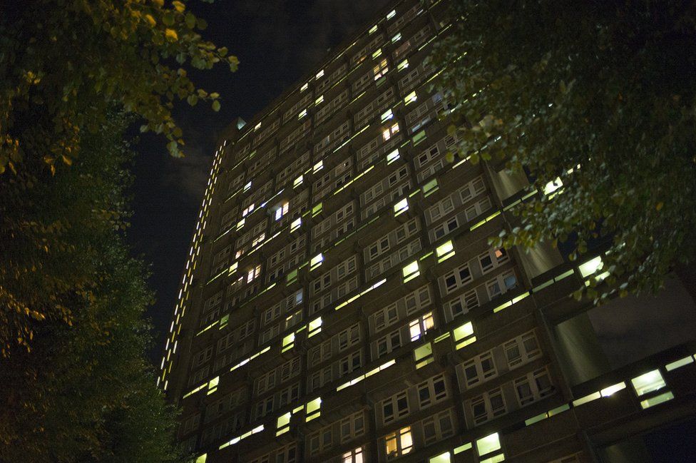 Exterior of Trellick Tower at night