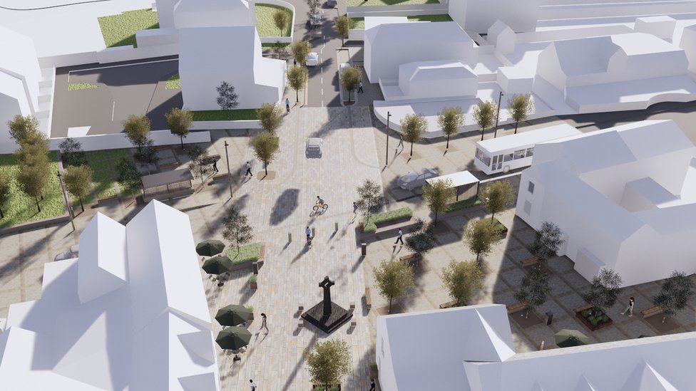 An artist impression of how the Cross area of Caldicot town centre could look