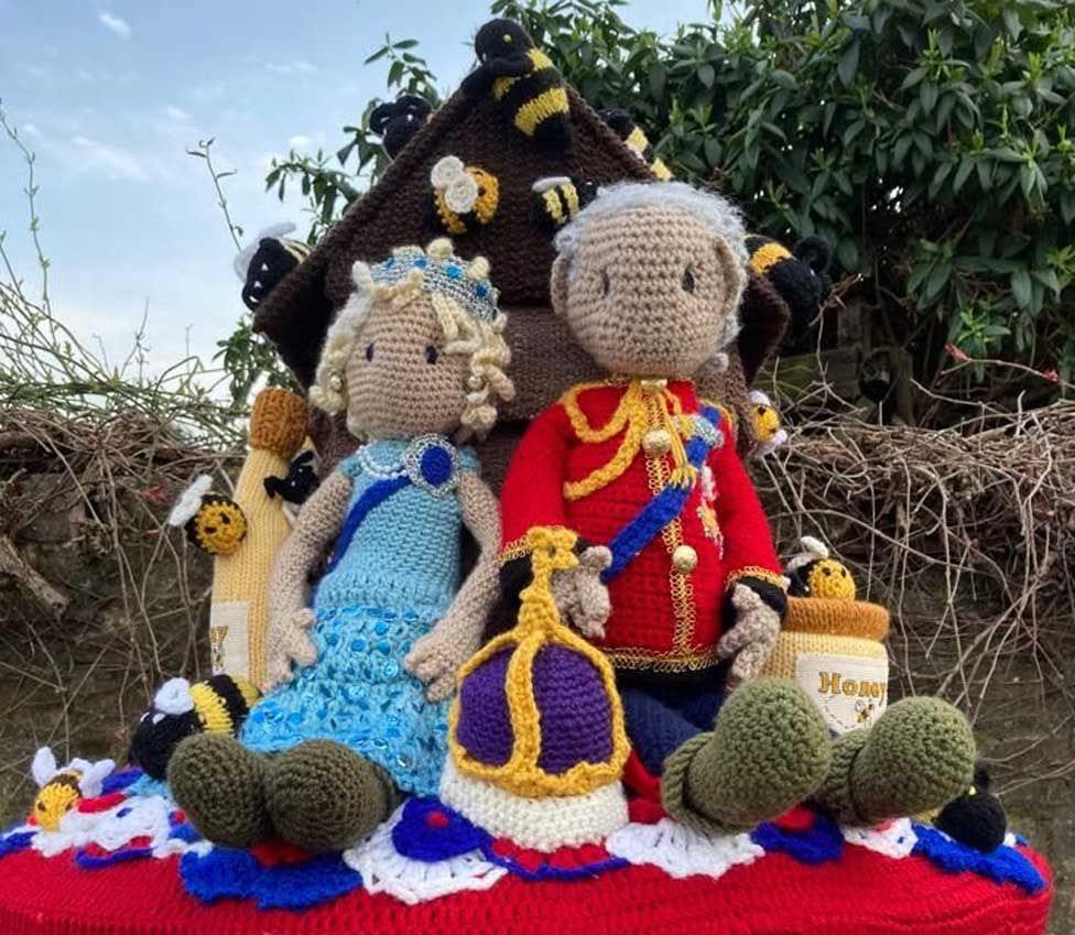 Coronation Yarnbombed post box toppers Ware Trail - 25 Apr 2023 - 9 May  2023