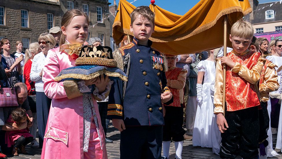 Re-enactment of Queen's coronation, in Kelso in the Scottish Borders