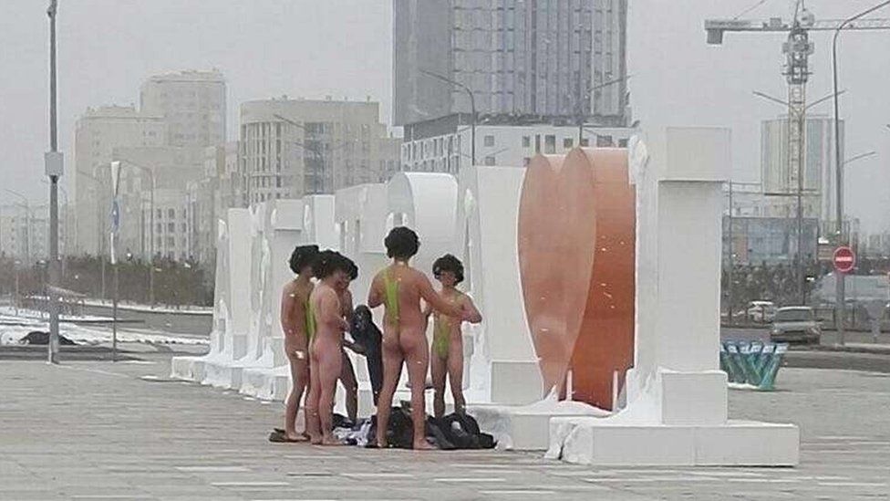 Czech men in Borat mankinis in Kazakhstan