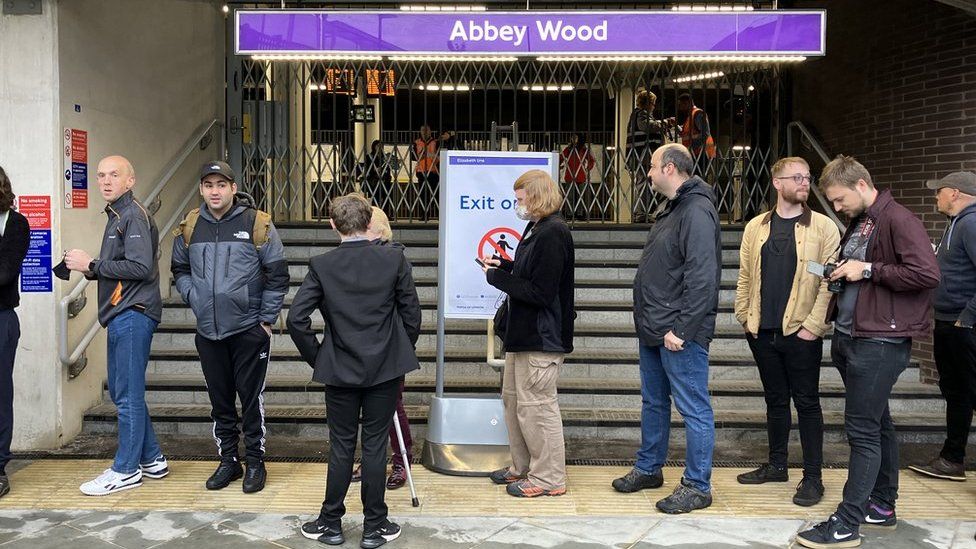 Passengers queue at Abbey Wood