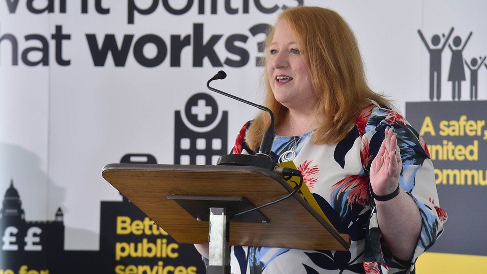 Naomi Long speaks at the Alliance Party council election manifesto event