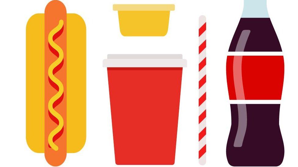 Fizzy drink and hotdog graphic