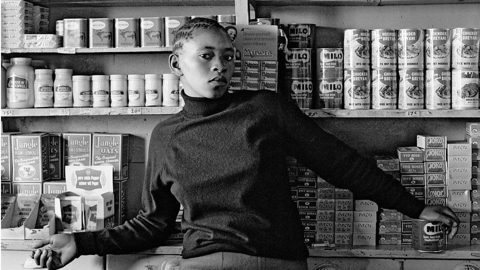 Shop assistant, Orlando West, Soweto, Johannesburg in 1977.