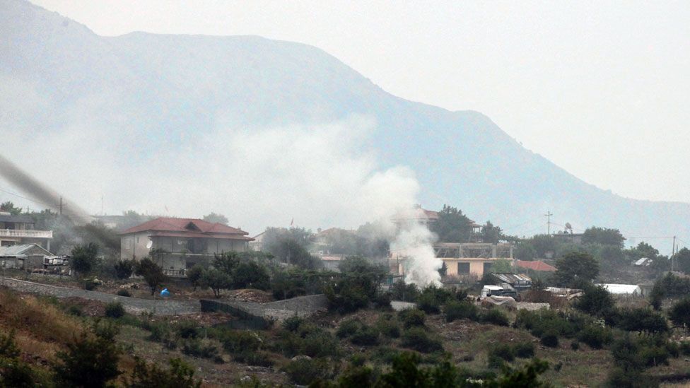 Smoke rising from Dervican, near Lazarat (June 2014)