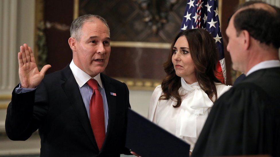Director of Environmental Protection Agency Scott Pruitt is sworn in at the Executive Office in Washington, 17 February
